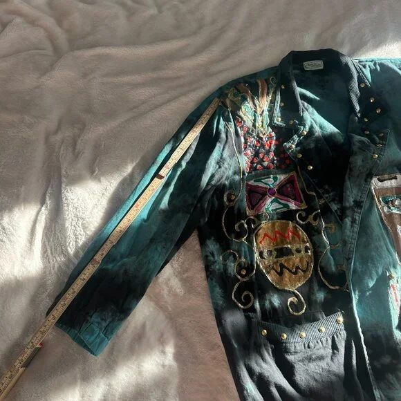 Vintage 90s Women’s Charle Casuals Art Jacket XL Boho Tribal Hand Painted Cotton - Picture 10 of 10